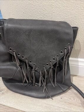 Street Level Dark Gray Fringe Flap Crossbody